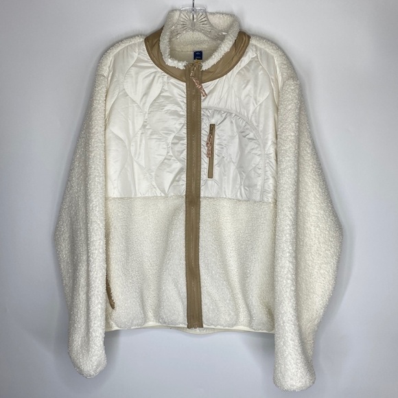 Old Navy Off White Fuzzy Sherpa Full Zip Jacket Size Large Tall - Picture 1 of 4